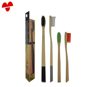 Зубная щетка с бамбуковым углем для взрослых и детей, Экологичная мягкая щетина из дерева для ухода за полостью рта, чистки зубов, с коробкой