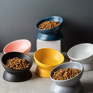 Hot Sales Keramik Pet Cat Bowl Schräg mund Hochfüßige Hunden apf Schützen Sie die Cervi cal Spine Dog Food Bowl