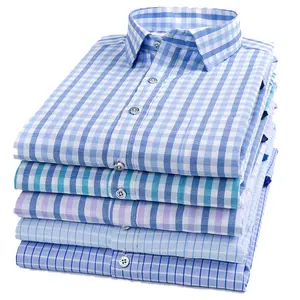 Long Sleeve Shirt Men's small plaid shirt Casual Business Outer or inside Wear no-iron shirt
