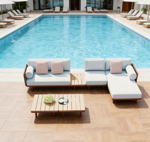 Modern Comfortable Outdoor <b>Garden</b> Courtyard Patio Teak <b>Corner</b> Set Aluminum Frame Waterproof Fabric Furniture for Wl-freeman - Product Image 3