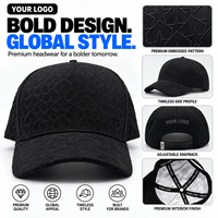 Topi Baseball Custom 6 Panel, Hitam, Pola Bintang Geometris Embos, Kain Twill Premium, Lapisan Satin Putih, Snapback