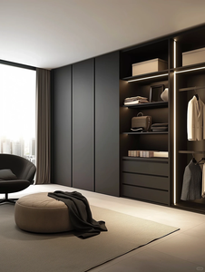 Armadio Minimalista Nero Opaco Personalizzato per Camera da Letto con Ripiani Aperti e Illuminazione a LED - Mobile Contenitore di Alta Gamma - Product Image 3