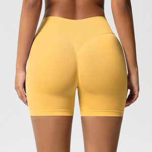 Shorts Deportivos de Cintura Alta para Mujer, Diseño Sólido, 3 Pulgadas, Acanalados, Sin Costuras, con Efecto Levanta Glúteos, Transpirables, de Nailon y Spandex, para Pilates - Product Image 6