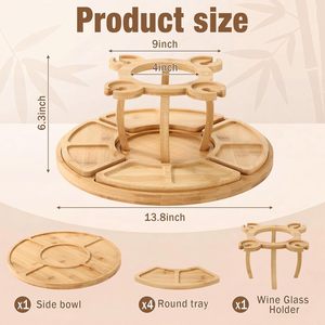 <span class=keywords><strong>Plateau</strong></span> de service rotatif en bambou à 2 niveaux 2-en-1 avec support pour verres à vin et <span class=keywords><strong>plateau</strong></span> à <span class=keywords><strong>fromage</strong></span> pour fêtes, camping et mariages - Product Image 2