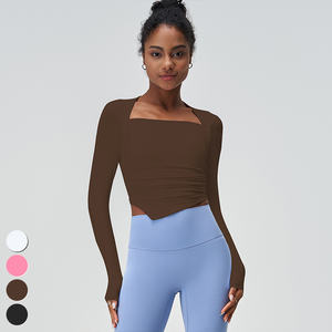 Ropa para correr de alta intensidad 2025, almohadillas fijas con cuello cuadrado, camisetas deportivas de manga larga para entrenamiento, camisetas de Yoga para mujer - Product Image 6