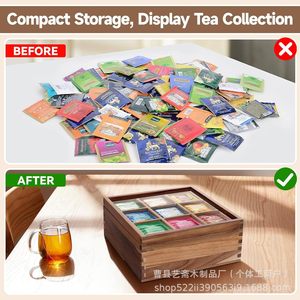 Solid Wood <b>Tea</b> Bag Storage <b>Box</b> Square With Acrylic Lid For <b>Tea</b> And Coffee Bags Desktop Organizer - Product Image 4