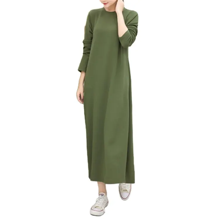 Wholesale Korean lazy style plain cotton baggy long sweatshirts women long sleeve pullover casual maxi hoodie dresses