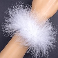 Brassard de bras en plumes d'autruche pour femmes, Bracelet, accessoires de cheveux, vraie plume, fourrure, manchettes de main, mode, anneau, Bracelet, claque
