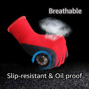 Guantes de Trabajo de Protección Recubiertos de Látex Rojo y Negro, de Poliéster 13G con Revestimiento de Goma de Látex - Product Image 4