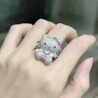 Pendentif en pierres précieuses pavées, bijoux plaqués or 18 carats, zircon scintillant, pendentif Hello Kitty mignon, bague, boucles d'oreilles, collier pour femmes