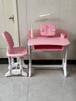 Ensemble bureau et chaise enfant JOHOOFURNITURE avec éclairage LED, table d'étude pour écolier avec tiroir coulissant et rangement