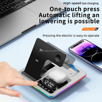 Chargeur sans fil à charge rapide 15W QC3.0 Type-C à 3 ports avec levage automatique, veilleuse et horloge A93, nouveau modèle pour téléphone portable avec charge nocturne
