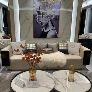 फ्यूचरियल लक्जरी आधुनिक डिजाइनर फर्नीचर 1 + 2 + 3 प्रीमियम चमड़े के सोफे उच्च गुणवत्ता वाले घर के रहने वाले कमरे को वास्तविक चमड़े के लिए सेट - Product Image 4