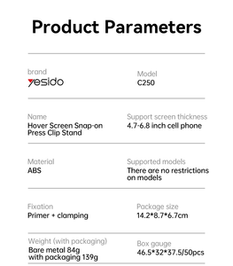 Yesido <span class=keywords><strong>C250</strong></span> 360° Drehbarer Verstellbarer Dreipunkt-Stabilisierter Klemm-Bildschirm-Halter mit Schnappverschluss für Telefone - Product Image 5