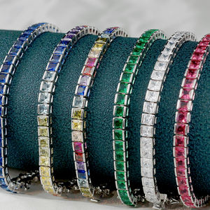 Bracciale Tennis da Donna Più Venduto in Argento Sterling 925 Placcato Oro 18K con Diamanti e Catena con Zirconi Cubici <span class=keywords><strong>Arcobaleno</strong></span> - Product Image 2