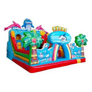 Tobogán Acuático Inflable Tipo Tiburón con Palmera Tropical, Plataforma de Salto, Ecológico, Garantía de 3 Años, Diversión Veraniega Definitiva - Product Image 1