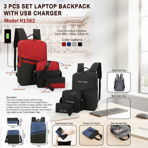 3 Pcs Set <b>Laptop</b> Backpack with USB Charger Office College Travel Bag Combo with Shoulder Bag and <b>Pouch</b> - Product Image 3