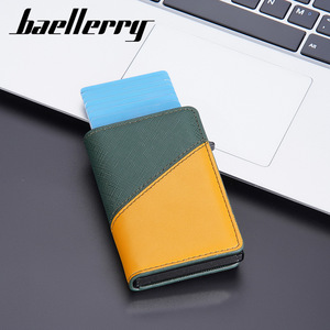 Baellerry Men's Patchwork Leather Card Holder 9 Slots <b>RFID</b> Protection Credit Card <b>Wallet</b> Geometric Design Everyday Use - Product Image 3