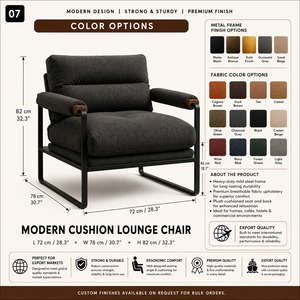 Fauteuil lounge moderne rembourré avec structure en métal noir et accoudoirs en bois pour salon, chambre, bureau, décoration de la maison - Product Image 4