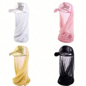 Gorra de béisbol musulmana con visera de lentejuelas y pañuelo de malla para mujer, accesorios para el cabello ajustables, informales, para exteriores, con logotipo personalizado, venta al por mayor - Product Image 1