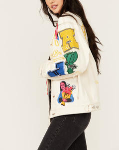 Chaqueta Vaquera Blanca de Algodón con Logotipo Personalizado, Bordado Chenille, Estilo Y2K, Transpirable, Ecológica, Gruesa, Holgada, para Mujer - Product Image 4