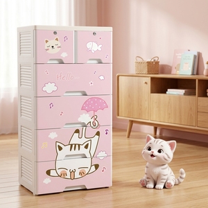 Armoire de rangement multifonctionnelle pour vêtements de bébé, 5 tiroirs avec roulettes, en plastique, style dessin animé - Product Image 6