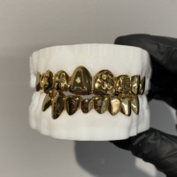 Grillz personnalisés en argent S925 plaqué or avec signe dollar sculpté, pour dents supérieures et inférieures, bijoux hip-hop