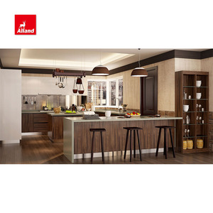 Alland Tùy Chỉnh Nhà Được Trang Bị Lưu Trữ Mới Tổ Chức Hiện Đại Sồi Tối Gỗ Bộ Hoàn Chỉnh Hai Đảo Thiết Kế Tủ Bếp Cho Biệt Thự - Product Image 1