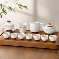 Service à thé chinois en porcelaine gaufrée 13 pièces, motif paysage en relief, comprenant Gaiwan, théière, pichet et 8 tasses, coffret cadeau de luxe 350ml
