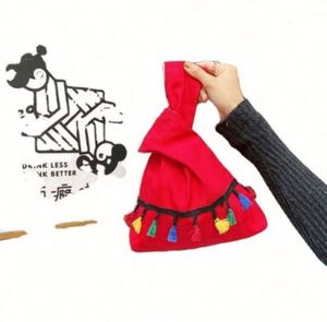 Monedero de mano estilo coreano, monedero con borlas, bolso de mano anudado estilo japonés, 23x31cm, para ir de compras, varios colores - Product Image 4