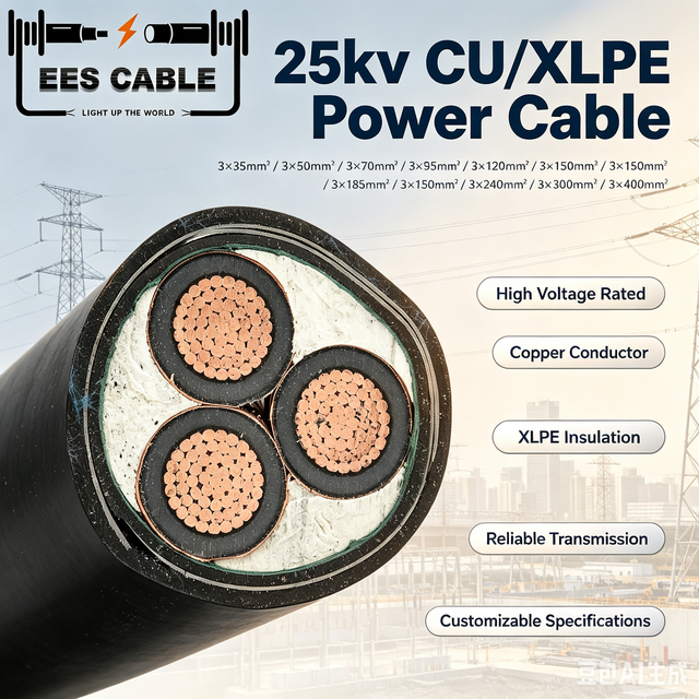 25kV Cu XLPE MV Power Cable 3x35 50 70 95 120 150 185 240 300 400mm2 IEC Underground Medium Voltage Cable