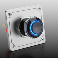 Bouton poussoir électronique en aluminium noir de 19 mm, étanche IP65, 5 broches, 3A, 1NO1NC, bleu, anneau LED 24V, commande d'alimentation éclairée