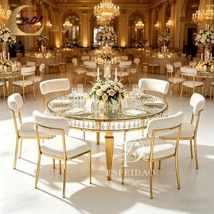 โต๊ะจัดเลี้ยงงานแต่งงานทรงกลมหรูหราทันสมัย โครงเหล็กกล้าไร้สนิมสีทอง สำหรับห้องจัดเลี้ยงในโรงแรม - Product Image 3