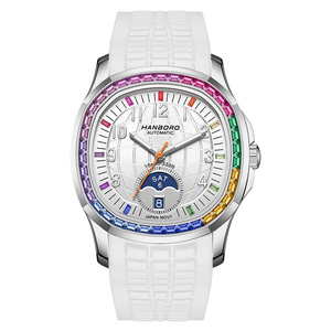 HANBORO Luxury Rainbow Bezel Automatic <strong>Watch</strong> Unisex Rose Gold 3D Dial Moon Phase Sapphire Crystal Sport High Quality Miyota - Product Image 6