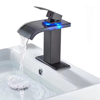 Robinet de lavabo cascade en acier inoxydable noir, monocommande, monotrou, minimaliste et moderne, à capteur tactile, à poser sur le comptoir
