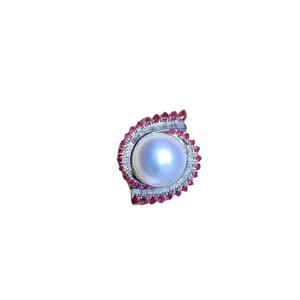 High-End S925 Sterling Silver <b>Ring</b> with 12-11mm Round <b>Pearl</b> Featuring Movable Oval Cut Diamond - Product Image 5