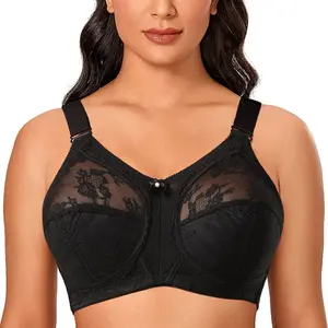 Women Unlined Full Coverage Ultra Thin Wireless Adjusted-straps D E F G H I White Big Minimizer Bras Plus Size Lace Bra