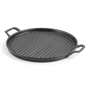 Fogão de ferro fundido para churrasco, pré-temperado, acampamento, formato redondo, gridle superior