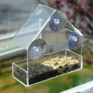 Vidro transparente, janela de vidro para visão, alimentador de pássaros para pendurar, sucção, alimentador de pássaros tipo casa