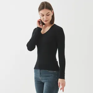 2023 черный женский свитер с V-образным вырезом 50% tencel50% хлопок