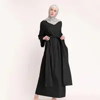 F6829 # Kaftan Abaya Gamis Polos Fashion Wanita Jubah Lengan Panjang Elegan Berikat Pinggang Gaun Tidak Rata Ayun Muslim Gaun Panjang