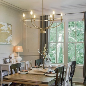 Mamikulu Modern Minimalist Gold Candle Chandeliers, Dining Room Lighting Hanging Metal Hanging Lamp -6 <strong>Lights</strong> - Product Image 3