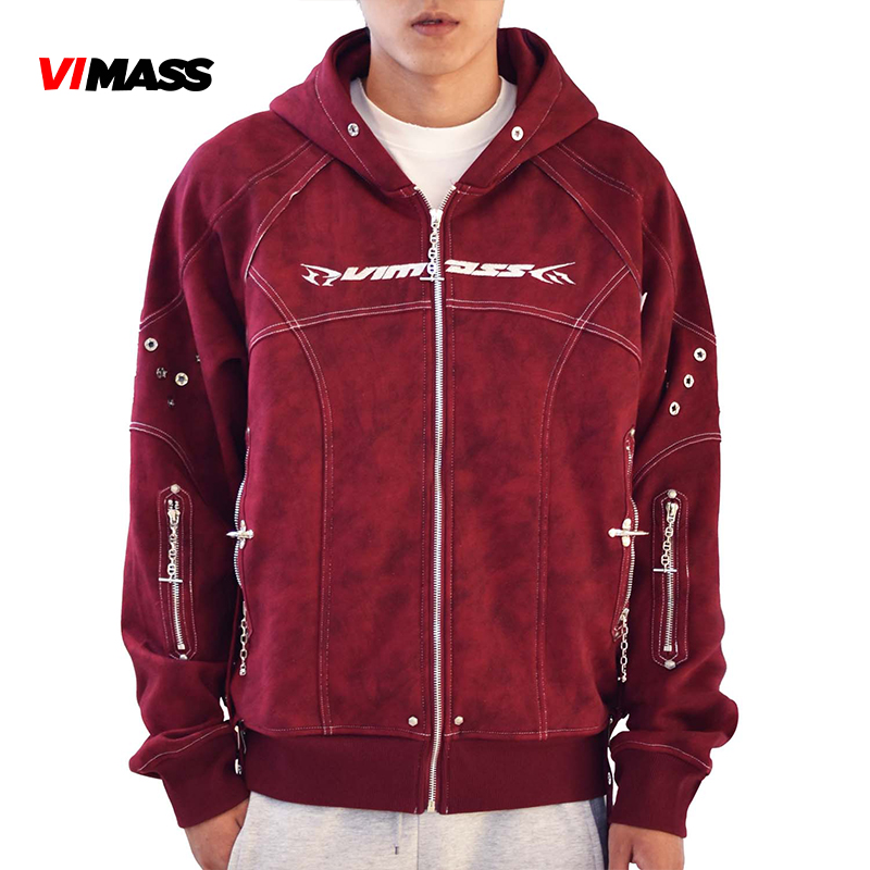 Red Zip Up Hoodie - Oversized 450gsm Streetwear Fashion