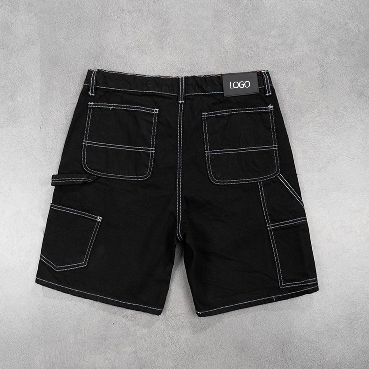 Custom Regular Fit Black Denim Shorts Contrast Stitching Carpenter