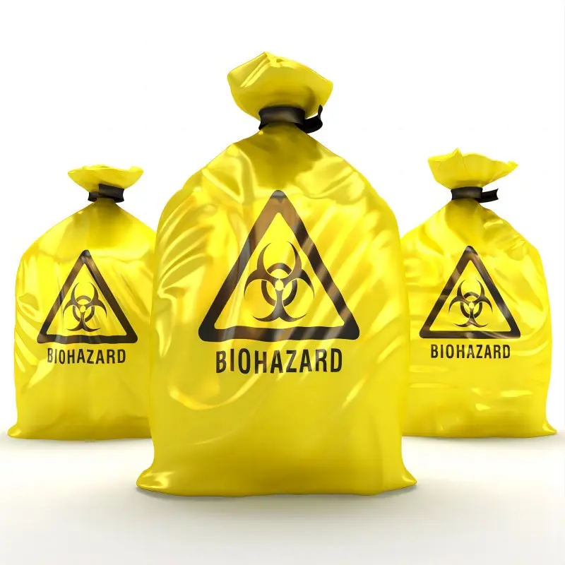 60 L 3 Mil biologisch abbaubarer Medizin-Abfallbeutel rote Müllverpackung für flüssige Klinik-Kunststoffabfälle mit dem Logo Biohazard