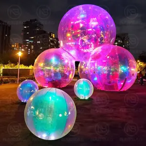 Wedding Christmas Decor Inflatable Mirror Bubble Iridescent Ball Sphere Hanging Giant Big Shiny Inflatable Balls With Lights
