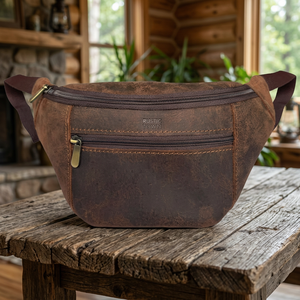 Sac banane en cuir véritable Rustic Town, style vintage, sangle réglable, poche avant zippée, usage quotidien, toutes saisons - Product Image 4