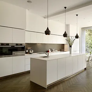 Armario de pared de cocina de estilo integrado, gabinetes de cocina modernos con laca de madera diseñados para cocinas pequeñas