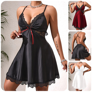 Haute qualité été Satin chemise de nuit élégante dentelle confortable taille élastique fermeture arc poitrine détail esthétique <span class=keywords><strong>vacances</strong></span> Style-897 - Product Image 2