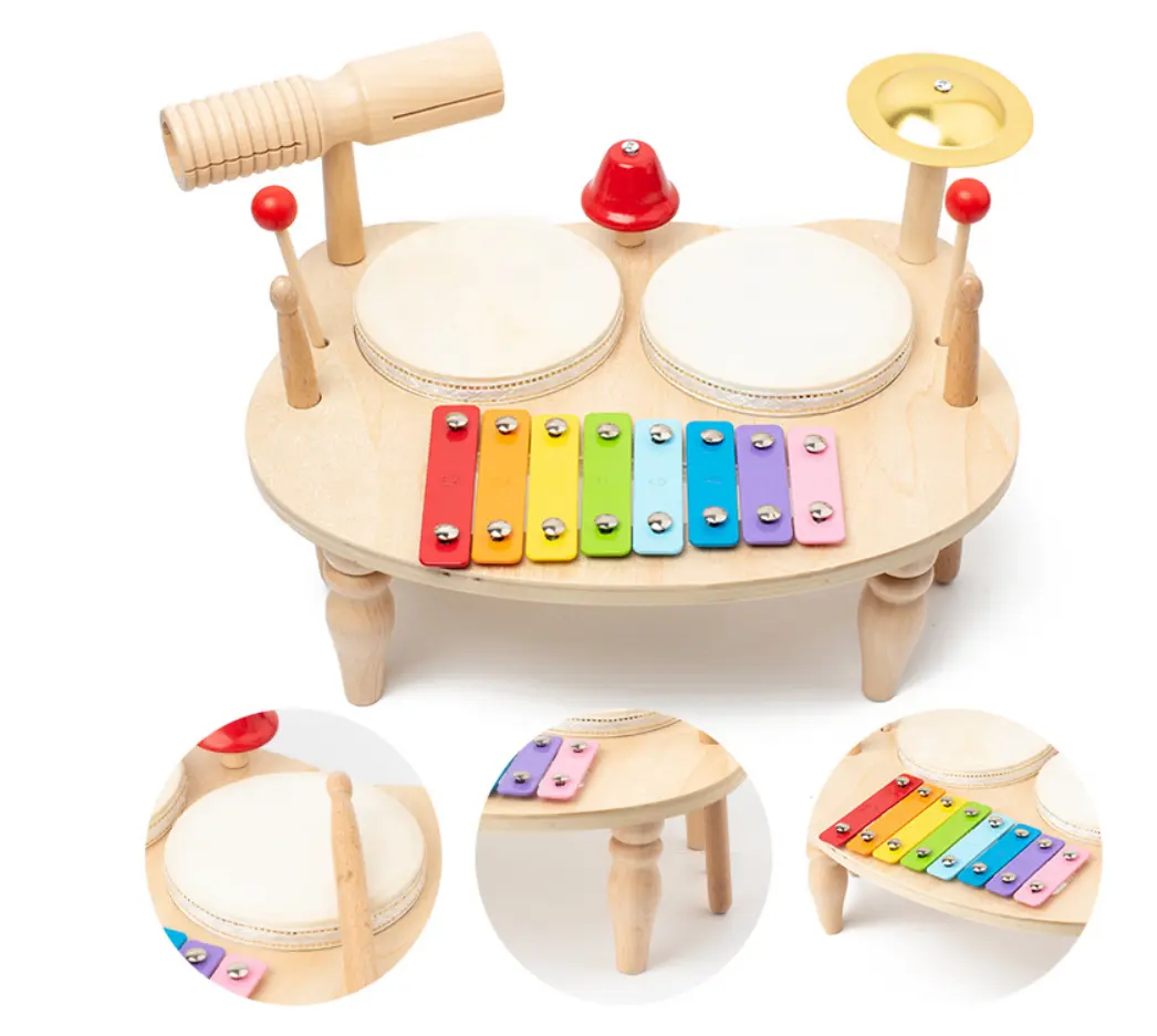 Nuovo strumento a percussione xilofono in legno Set di batteria multifunzione per bambini giocattoli musicali sensoriali educativi Montessori